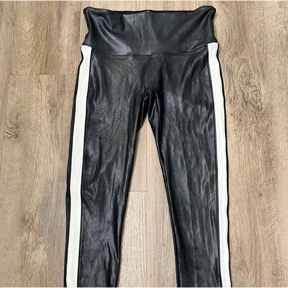 SPANX Women's Black Faux Leather Side Stripe Pull On Leggings‎ Size Large - Picture 6 of 12
